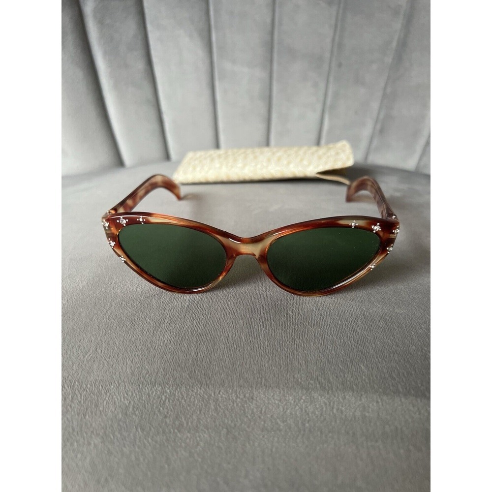 Italian Cat Eye Tortoise Shell Sunglasses Matching Case Rhinestones Circa 1950